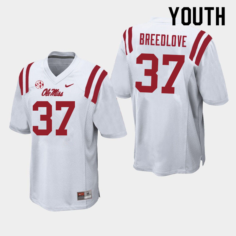 Kyndrich Breedlove Ole Miss Rebels NCAA Youth White #37 Stitched Limited College Football Jersey CXX8558MP